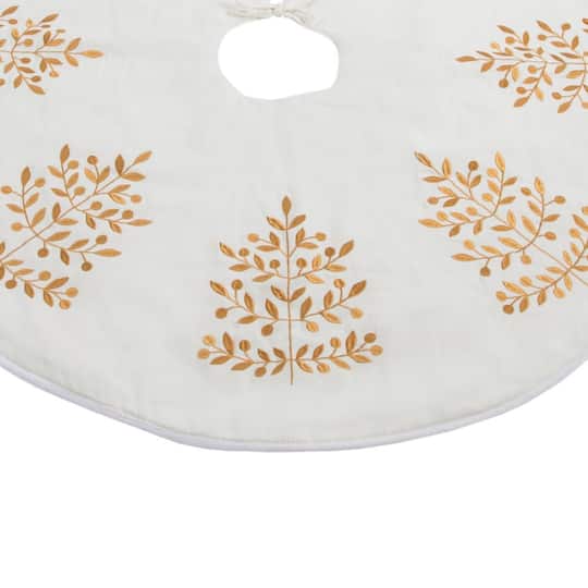 Melrose 48" White Metallic Leaf Christmas Tree Skirt